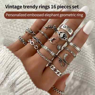 Set 4 Anelli Vintage A Forma Di Serpente - Gioielli Stacking Gotici In Lega Per Donne (Modello B) - Foto 12