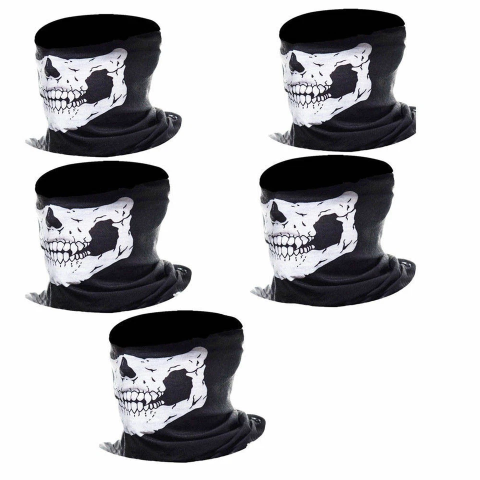 5 pack Black Microfiber Seamless Skull Face Mask Balaclava Tube 7+ functions - Image 2 of 4