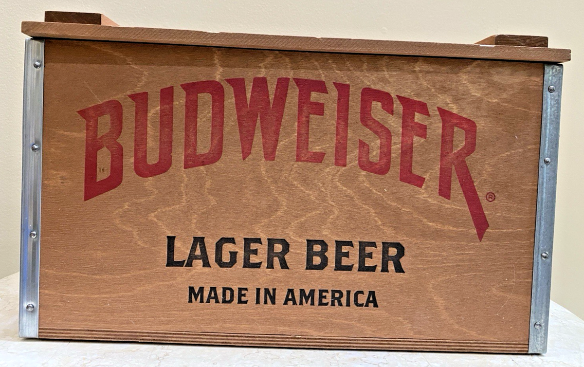 Budweiser Lager Beer Wooden Crate Box, Hinged Top, Anheuser Busch
