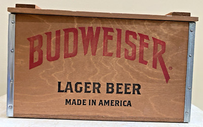 Budweiser Lager Beer Wooden Crate Box, Hinged Top, Anheuser Busch