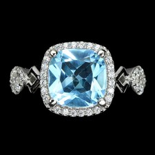 925 Sterling Silver Ring Cushion Sky Blue Topaz 9mm Natural Gemstone Jewelry 7