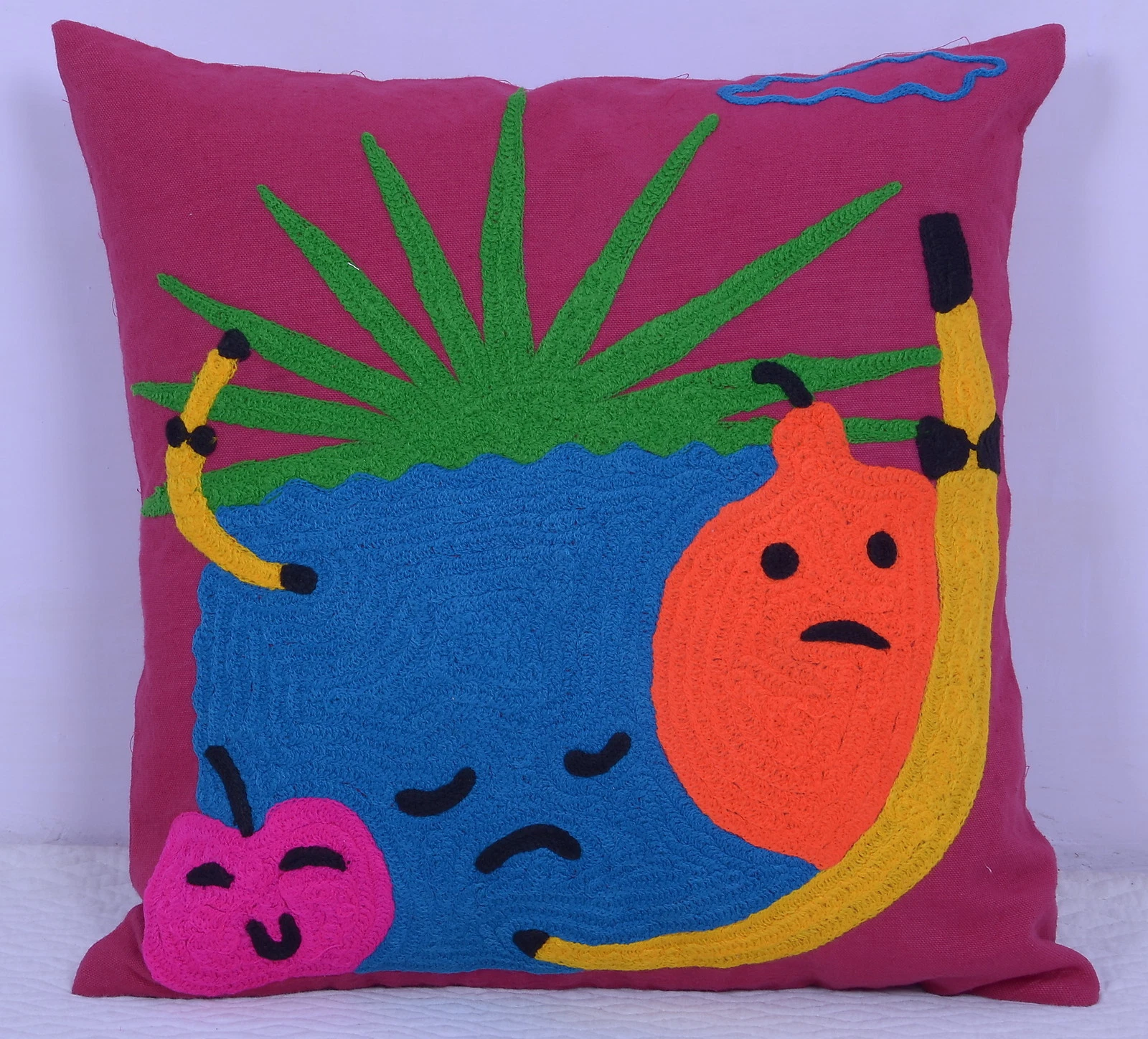 17" INDIEN EMBROIDERY SOFA DECOR VIOLET CUSHION COVER COTTON PILLOW TOSS THROW