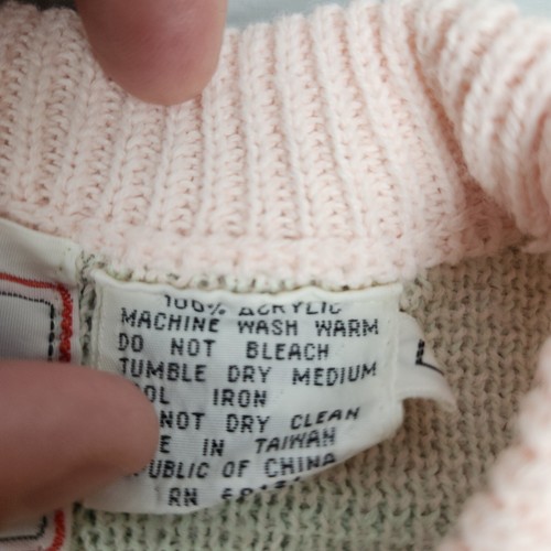 Vintage Organically Grown Pastel Pink Knit Sweater Womens Size Large Distressed - 第 7/8 張圖片