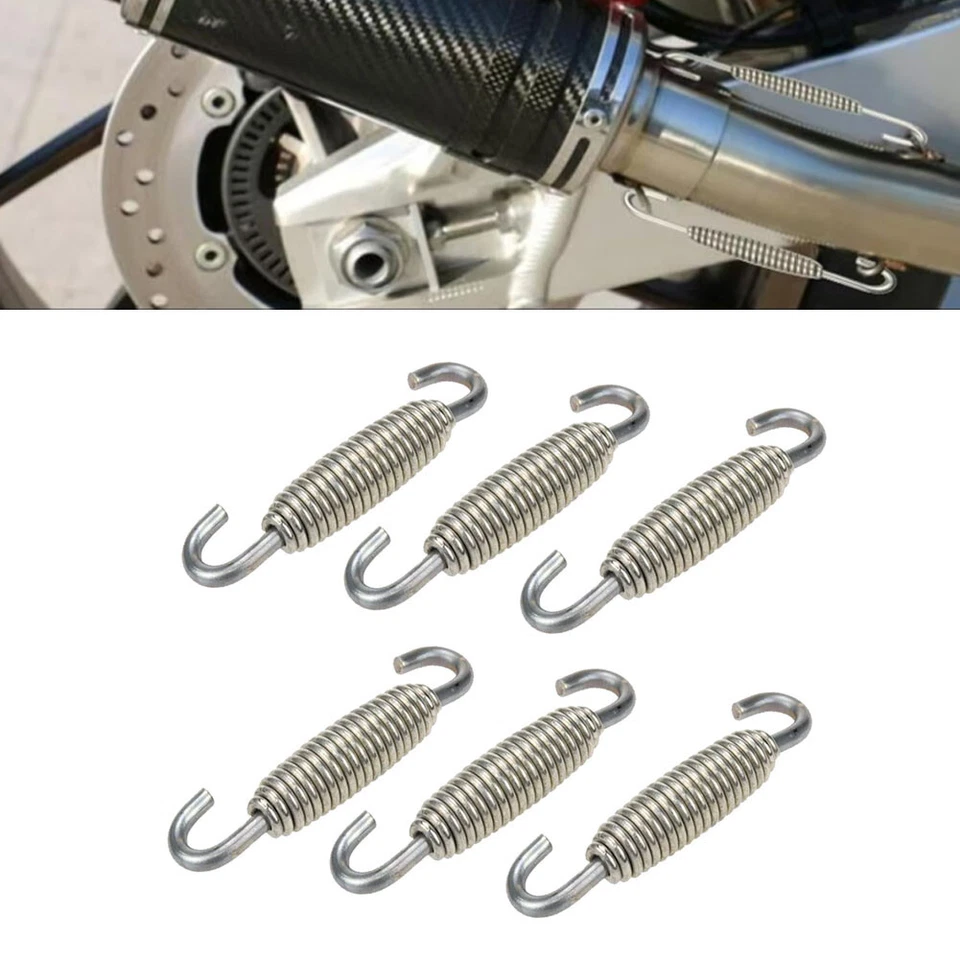 6pcs Stainless Steel Motorcycle Exhaust Pipe Muffler Springs Puller Hook Silver - Image 3 of 4
