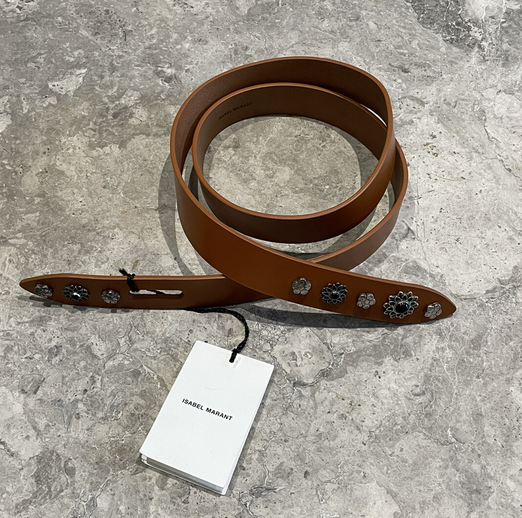 ISABEL MARANT Lecce Floral Studded Leather Belt Natural Tan Size