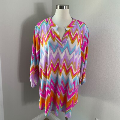 Dear Scarlett Womens Plus 2X Zigzag Charm Lizzy Tunic Top 3/4 Sleeve Shirt