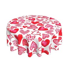 Valentines Tablecloth Round 70 Inch Pink Red Love Heart Table Clothstain Resista