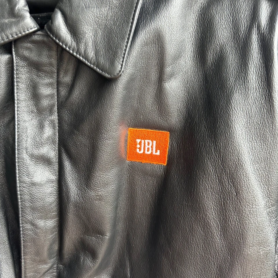 Beyond Sports Classics Mens Black Leather Bomber Jacket JBL Logo Size Medium - Image 2 of 4