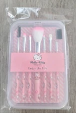 New Hello Kitty 7 Pc Makeup Brush Set Pink Sanrio Cartoon Brushes Sealed
