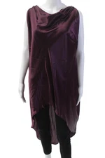 Kes Womens Satin Round Neck Sleeveless Short Circle Blouse Top Purple Size XS/S