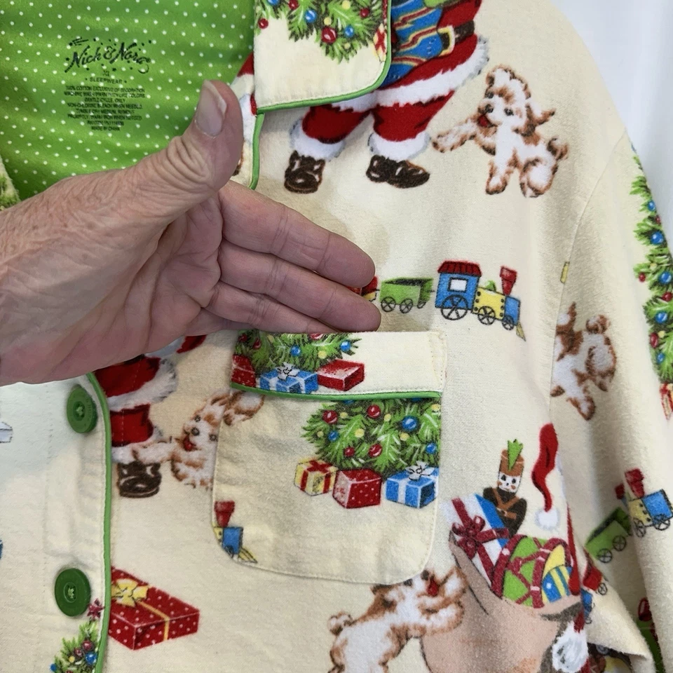 Vestido feminino Nick & Nora XL amarelo Papai Noel e Scottie cachorro Natal flanela retrô - Imagem 4 de 4