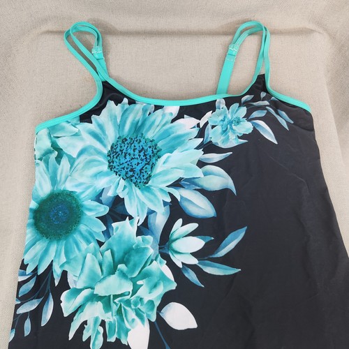 Black Aqua Floral Scoop Neck Slvlss Tankini Swim Suit Top NEW XL XLARGE TOP ONLY - Picture 8 of 11
