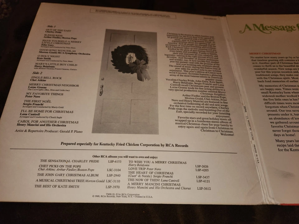 CHRISTMAS with COLONEL SANDERS Compilation Vinyl Record LP 1969 RCA Vintage EX - Image 3 of 4