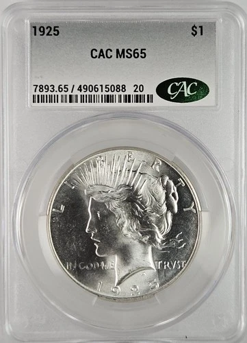 1925-P Peace Dollar CACG GEM MS65 PQ WICKED LUSTER!