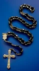 Vintage Catholic Geometric Black Milk Glass Rosary, Silver Tone Crucifix