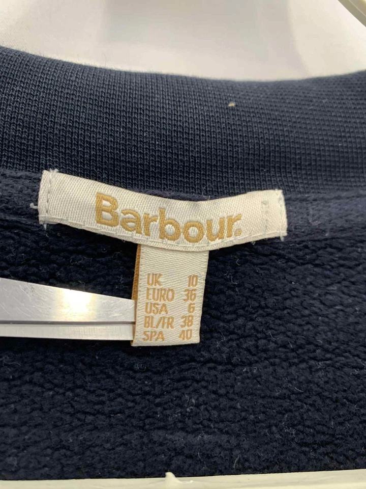 Sudadera para mujer Barbour azul marino con cremallera en cuarto bordado logotipo pulóver talla 10 #100 Foto 3 de 4