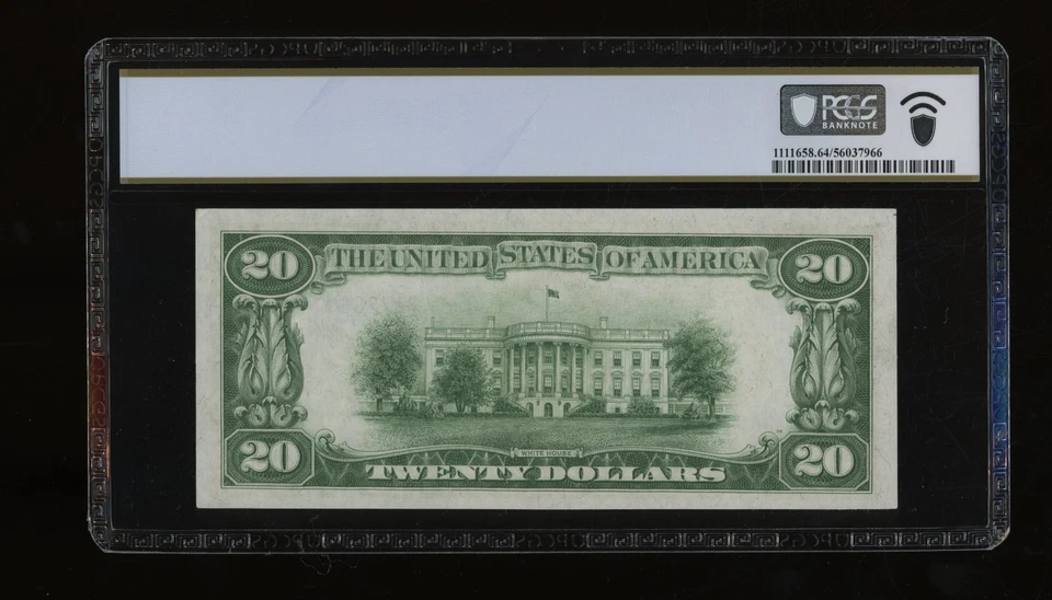 DBR 1928 $20 FRN Kansas City Numeral Fr. 2050-J PCGS-B 64 PPQ Serial J04727266A - Image 2 of 2