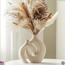 Ceramic Vase Set of 2, Nordic Modern Boho Aesthetic Flower Vases for Home Decor