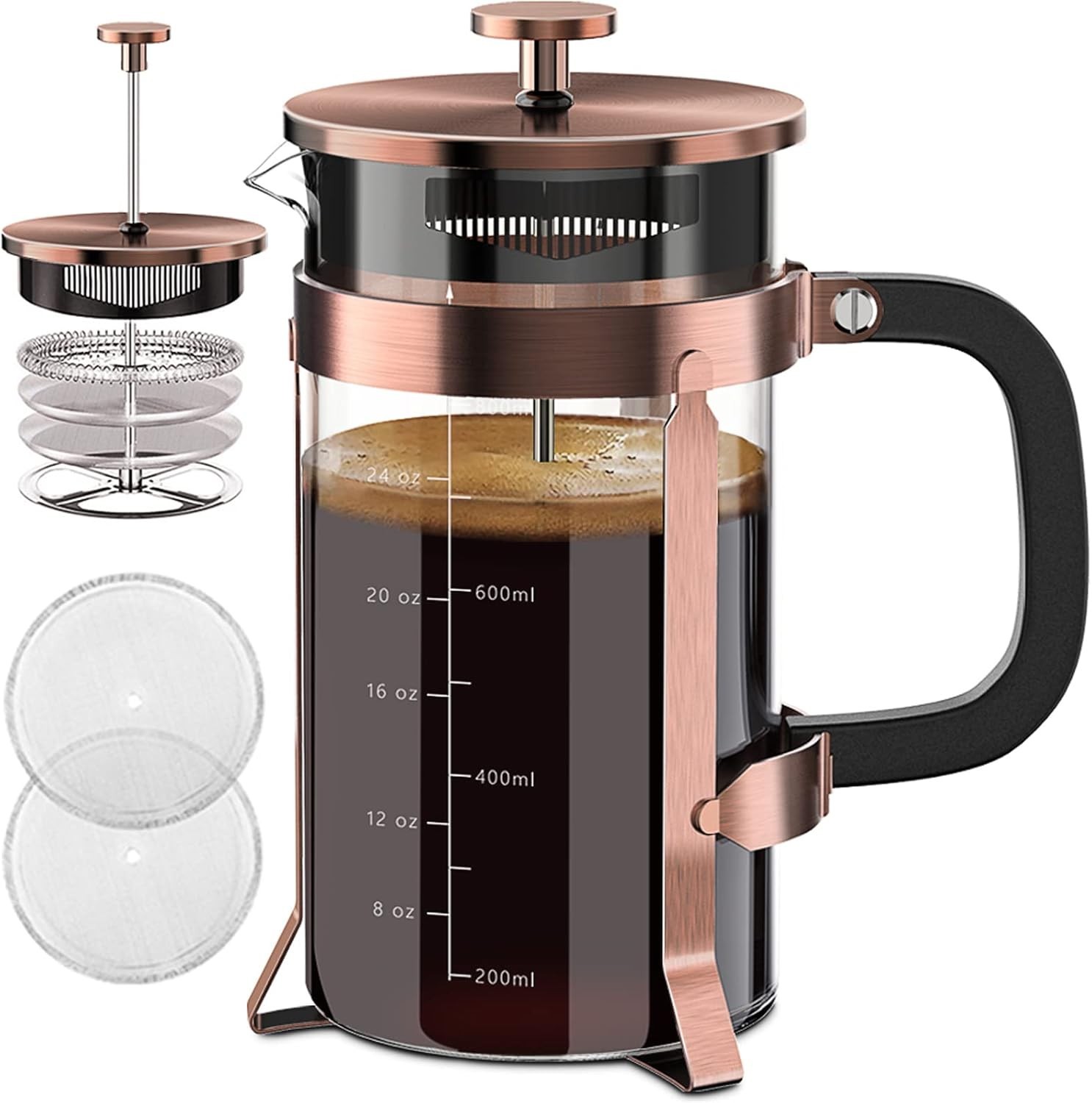 Coffee Maker Glass Stainless Steel Large Copper 34oz Easy Cl