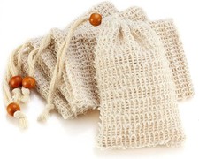 Soap Bag, Natural Sisal Soap Saver Bag Pouch Mesh Net Waste Plastic-Exfoliating