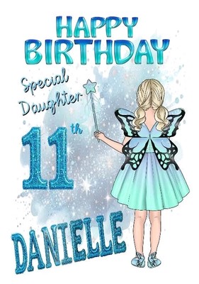 Personalisierte Diamant-Glitzerkarte 11. Geburtstag jedes Alter verschiedene Haarfarbe/-stile