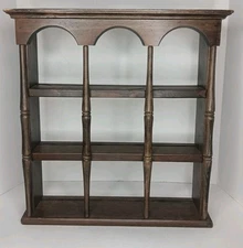 Solid Wood Wall Display 3 Tier 9 Windows Hanging Curio Cabinet Teacup Shelf 20"