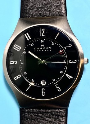 SKAGEN DENMARK SUNBY MIDNIGHT BLACK DIAL LEATHER BAND ULTRA THIN 37MM QUARTZ