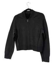 Lululemon Womens Sweater Size 4 Dark Gray Merino Wool Long Sleeve Full Zip EUC