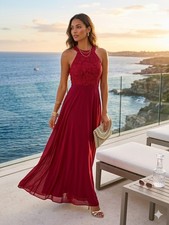 VIP Bridal Red Lace High Neck Maxi Dress Formal Evening Gown Size 6 Wedding
