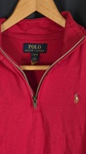 Boys Polo Ralph Lauren Red Quarter Zip Pullover Sweater Youth L 14-16 Cotton