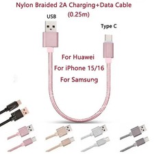 0.25m Short Nylon Weaving braided USB Type C Fast Charging Data Cable For iPhone