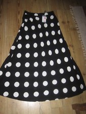 LANGER ROCK GRÖSSE 8 NEU & ETIKETT SCHWARZ WEISSE GEPUNKTE VISKOSE PRIMARK LÄNGE 38" TASCHE
