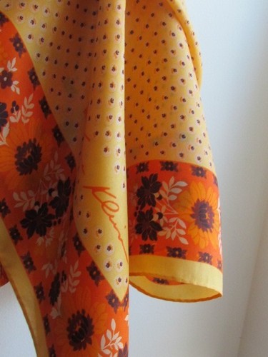 26" SQ Silk Anne Klein Purse Scarf Floral Abstract Orange Yellow Brown - Picture 6 of 7
