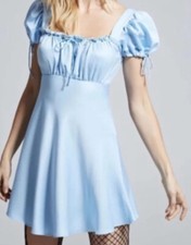LOVE, COURTNEY x NASTY GAL DOLL PARTS Babydoll BLUE Silk Mini Dress Womens SZ M