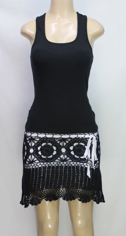 Moda International Crochet Knit Mermaid Dress Stretch Sleeveless Black Size XS Foto 2 de 4