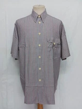 Giorgio Armani Red Blue Striped Cotton Men Casual Shirt Short Sleeve M