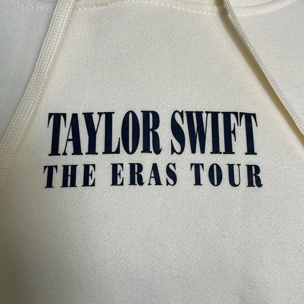 OFF WHITE Felpa con cappuccio Taylor Swift The Eras Tour taglia L panna pullover stampa posteriore