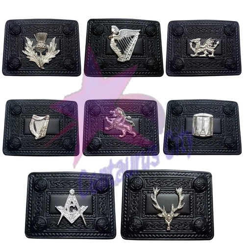 CC Men's Scottish Kilt Belt Buckle Various Design 4 Dome Buckles Black Finish