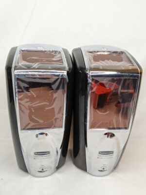 SCRATCHED* 2pk Rubbermaid Automatic Foam Soap Dispenser-Black/Chrome NO HARDWARE