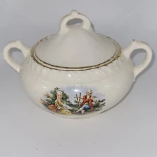 Victorian Couple ~ gold Rim ~ Hand Painted ~ No maker mark ~ gold trim worn