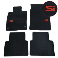 Fit For 16-21 Honda Civic 4DR 2DR Black Nylon Floor Mats Carpets w/ Red SI