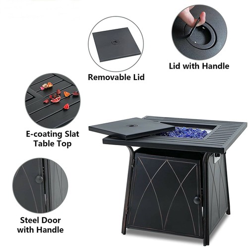 50000 BTU Gas Fire Pit Table Outdoor Patio Propane Fire Pit Table w/ Lid,28 inch - Picture 4 of 11