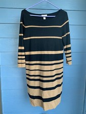 Loft Sweater Dress M Striped Black & Brown