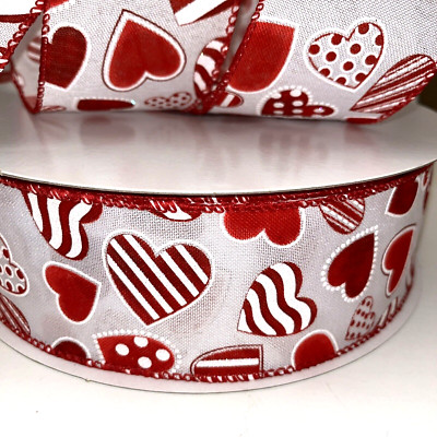 Valentines Day Polka Dots Stripes Solid Hearts Wired Ribbon 2.5"x10yds ...