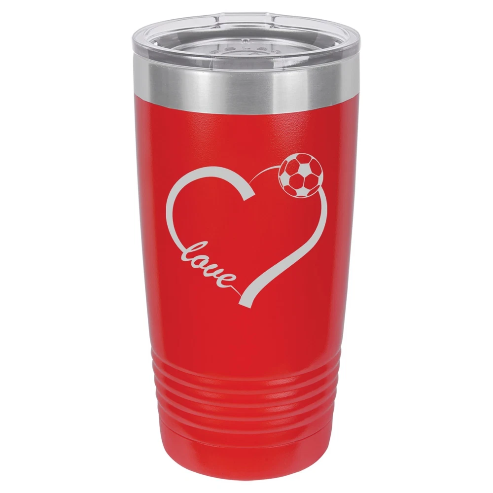 Tumbler 20oz 30oz Travel Mug Cup Insulated Stainless Steel Love Heart Soccer