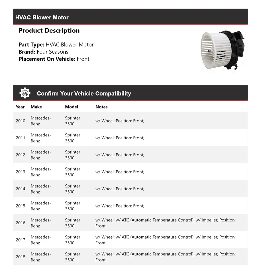 Soplador de climatización delantero 4 estaciones 2011 para Mercedes-Benz Sprinter 3500 2010-2018 Foto 2 de 4