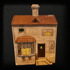 VTG VICTORIAN HOUSE COOKIE JAR 2 STORY SAN FRANCISCO STYLE CERAMIC BROWN 8”