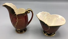 Carlton Ware Creamer and Open Sugar Set Rouge Royale Dark Red Gilt 