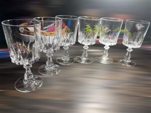 6-Vintage French Cristal D’Arques Durand White Wine Louvre Glasses. Crystal. 8oz