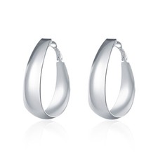 Genuine 925 Sterling Silver 1.8" 1.38" Medium-Size Wide Omega Back Hoop Earrings